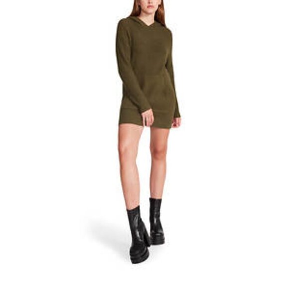 NWT Steve Madden Taylor Hoodie Sweater Dress in Olive Green Size Small - Picture 1 of 13